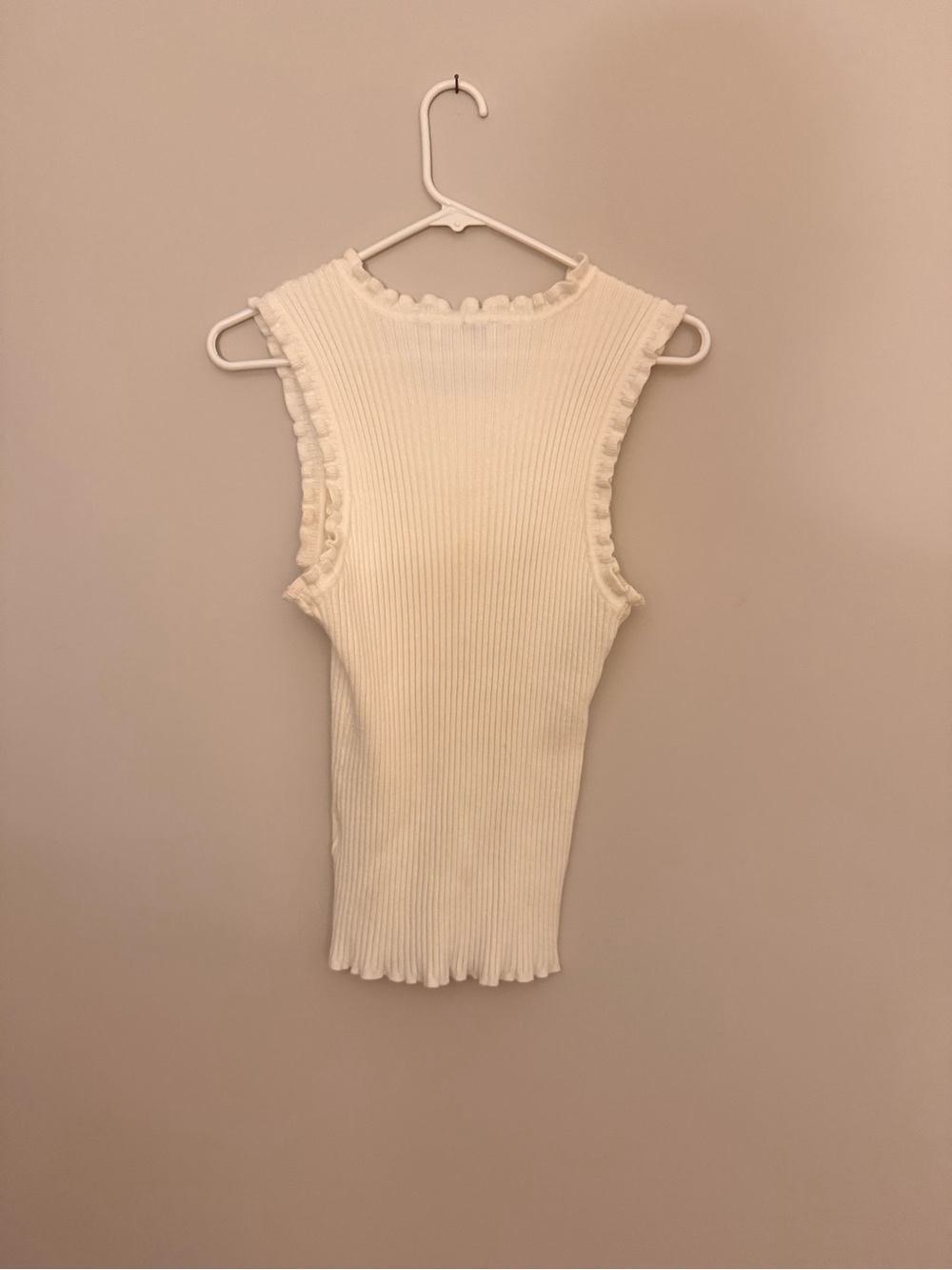 Gilli Cream Ribbed Ruffle-Edge Tank - Picture 2 of 2